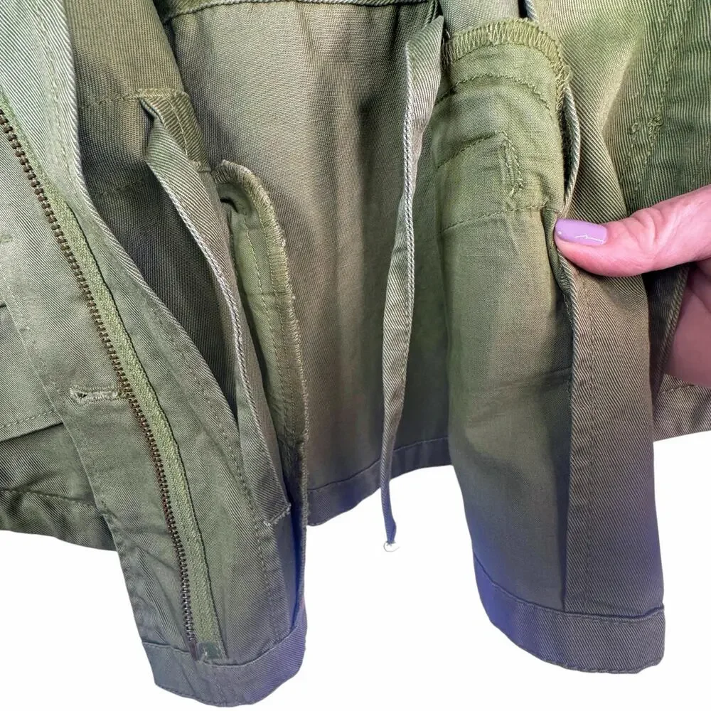 LOFT Utility Field Jacket Drawstring Waist Pockets Olive Green Cotton XL